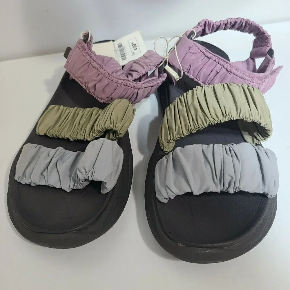 Zara Kids Girls Sandals Strappy Plaited Straps Sz 4  Eu 36 gray light purple NWT